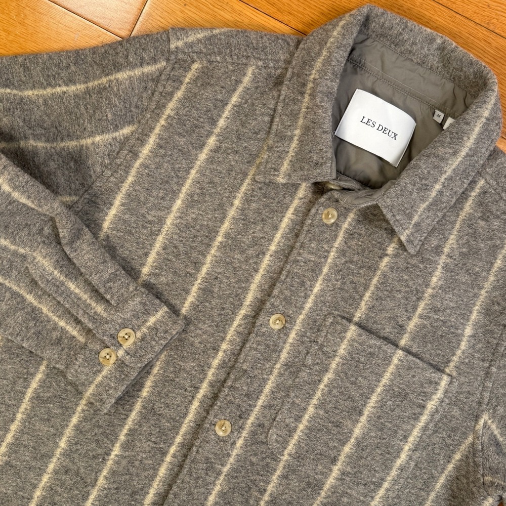 LES DEUX Lennon Wool Pinstripe‎ Overshirt Gray Men's Size M